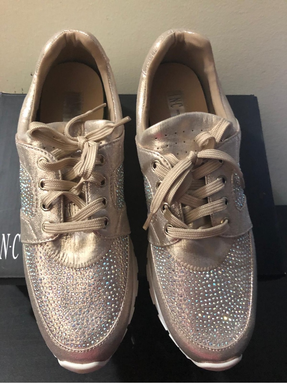INC International Concepts Rose Gold Rhinestone Lace-Up Sneakers